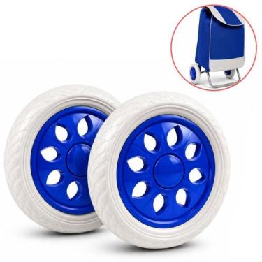 Imagem de Par De Rodas Rodinhas Para Carrinho De Feira Bolsa Maleiro Azul Kit Du