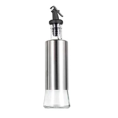 Imagem de Galheteiro Dosificador Porta Azeite Dispenser PROFISSIONAL De Vinagre, Óleo, Molho, Shoyo Em Aço Inoxidável Com Bico Dosador Garrafa De Vidro 320ML PREMIUM SYANG