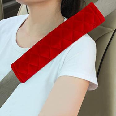 Imagem de Amooca Almofada de capa de cinto de segurança macia, pacote com 2 unidades, alça de cinto de segurança macia para carro para adultos e crianças, adequada para cinto de segurança de carro, mochila, bolsa de ombro, bolsa de laptop (vermelha)