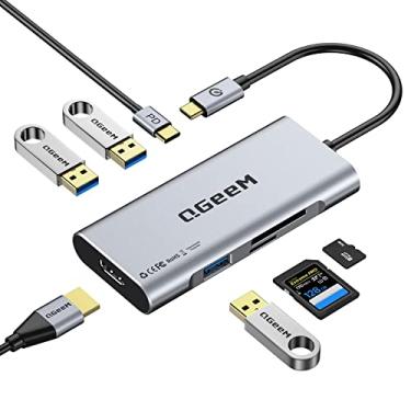 Imagem de Adaptador QGeeM 7 em 1 Hub tipo C para HDMI 4k, 3 portas USB 3.0, entrega de energia 100W, leitores de cartão SD / TF Compatível com MacBook Pro 13/15 (Thunderbolt 3), 2018 Mac Air, adaptador USB C do Chromebook - Cinza
