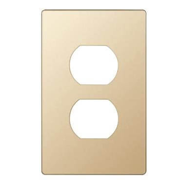 Imagem de ENERLITES Capa de tomada dupla série Elite, placa de parede sem parafusos, tamanho padrão, 1 entrada 12 x 7,4 cm, termoplástico de policarbonato inquebrável, listado pela UL, SI8821-GD, ouro
