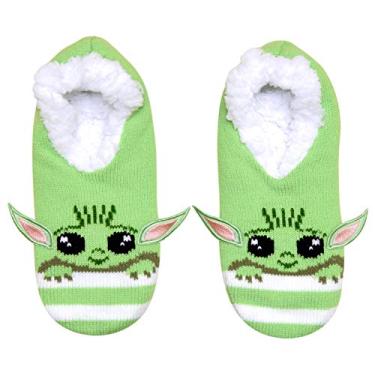Imagem de Star Wars Baby Yoda Character Stripes Juniors/Womens Slipper Socks with Embroidered Ears
