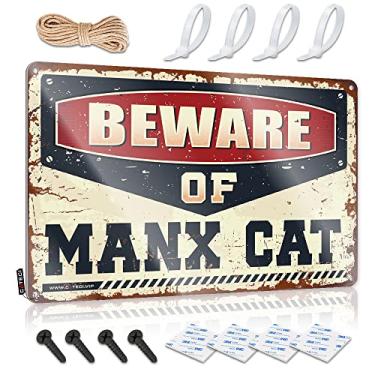 Imagem de Decoração de caverna masculina cuidado com Manx gato sinal de lata placa de casa decoração de parede coisas de quarto (tamanho : 20x30cm)