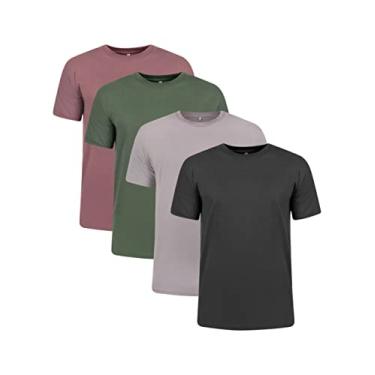 Imagem de Kit 4 Camisetas 100% Algodão 30.1 Penteadas (Marrom, Cinza Chumbo, Verde Musgo, Preto, P)
