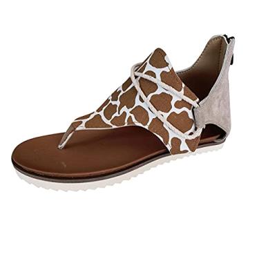 Imagem de Sandálias Posh Sapatos Confortáveis Planos Vintage Animal Estampado Chinelo Zíper Casual Mulheres Sandálias Terra para Mulheres Tamanho 6 (Marrom, 9)