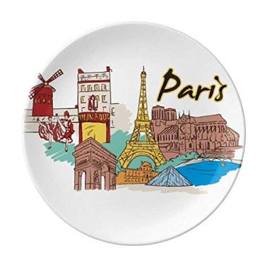 Imagem de Prato decorativo para aquarela da Torre Eiffel da França, Paris