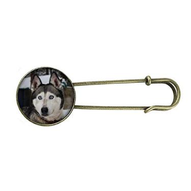 Imagem de Broche de metal retrô para fotografia Husky Dog Animal Snow
