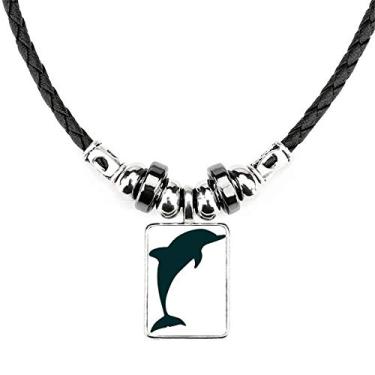 Imagem de Colar de golfinho dócil do oceano azul, joia de torque, pingente de corda de couro