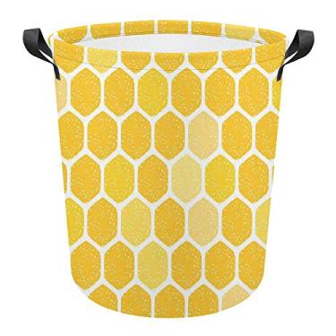 Imagem de Cesto de lavanderia redondo grande com alças, cesto de armazenamento de grade hexagonal abstrato em formato de colmeia organizador para roupas de berçário
