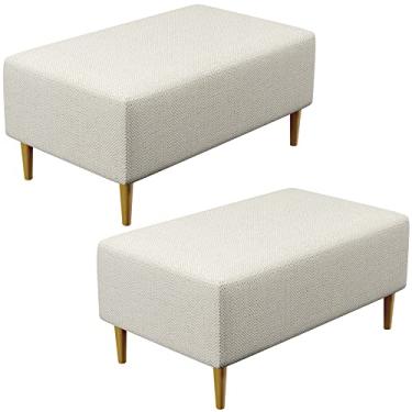 Imagem de Kit 02 Puffs Decorativo Sala de Estar Cléo W01 Pés Palito 90 cm Linho Champagne - Lyam Decor