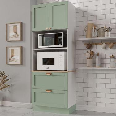 Imagem de Torre Quente 2 Portas 2 Gavetas 2 Nichos para Forno e Microondas Arizona CabeCasa MadeiraMadeira Branco/Menta