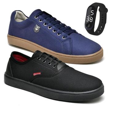 Imagem de Kit 2 Sapatênis Relógio Digital Casual Masculino Cinza Café Azul-Masculino