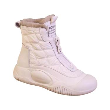 Imagem de Dynwave Botas femininas de neve para inverno, botas de cano médio com zíper, calçados para manter o calor, sapatos de outono para trabalho, trekking e inverno, Bege UE 36