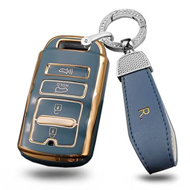 Imagem de ontto Adequado para Kia Cadenza K900 K7 K9 Capa de chave de carro inteligente com chaveiro TPU chaveiro bolsa elegante proteção total cinza