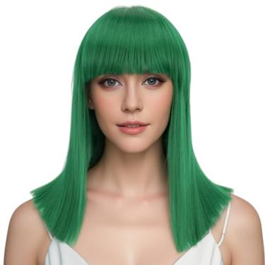 Imagem de IMISSU Peruca de Cabelo Curto Corte Natural com Franja Reta para Cosplay e Festas de Halloween (Verde)