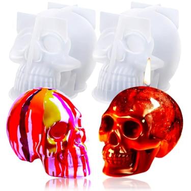 Imagem de OURASHERO Conjunto de moldes de vela de caveira 3D 2 peças grande molde de silicone de caveira para aromaterapia vela fabricação de sabão faça você mesmo molde de epóxi resina fundição arte artesanato loção bar argila suprimentos de festa de halloween decoração de casa