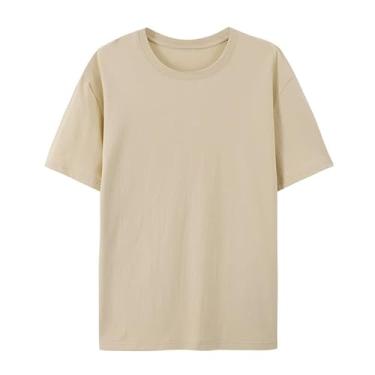 Imagem de Camisetas femininas masculinas - Tiktok na moda - Camiseta clássica casual de cor sólida regular gola redonda (XP-4GG), 1 pacote - areia, 3G