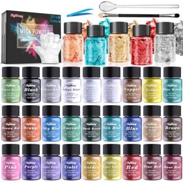 Imagem de Mica em pó – Conjunto de 32 pigmentos de cor de resina epóxi perolada - Pigmento cosmético natural para sabonete, brilho labial, esmalte de unha, maquiagem, resina epóxi, fabricação de velas, bombas