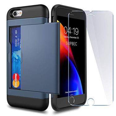 Imagem de SUPBEC Capa para iPhone SE 2022, capa para iPhone 7/8/SE 2020 com suporte para cartão e [protetor de tela de vidro temperado X2] Capa carteira para iPhone SE 2 / SE 3 à prova de choque de silicone TPU