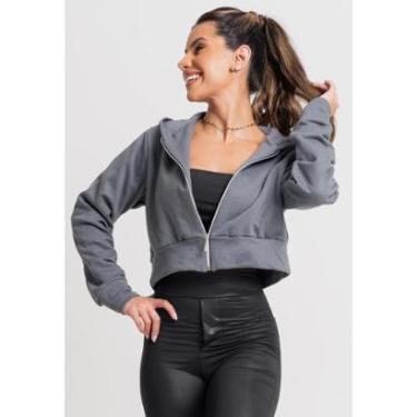 Imagem de Casaco Jaqueta Zíper Bomber Moletom Cropped Flanelado Inverno Mvb Modas-Feminino