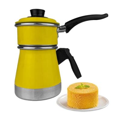 Imagem de Cuscuzeira a Vapor Duplex Porção Individual Mini Cuscuszeira Dupla com Tampa Faz Cuscuz e Legumes (Amarelo)