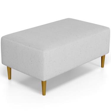 Imagem de Puff Decorativo Sala de Estar Cléo W01 Pés Palito 90 cm Linho Cinza - Lyam Decor
