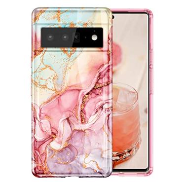 Imagem de Btscase Capa para Google Pixel 6 Pro, Capa protetora de queda feminina feminina com estampa de mármore brilhante de ouro rígido PC slim fit à prova de choque corpo inteiro resistente contra quedas capa fofa para Google Pixel 6 Pro, ouro rosa