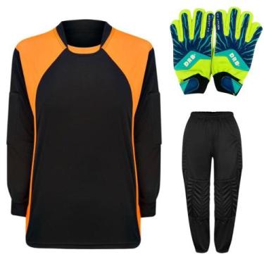 Imagem de Kit de Goleiro Infantil Camisa + Calça Acolchoada + Luva  - TRB, Preto