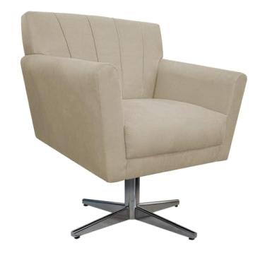 Imagem de Poltrona Decorativa Laura Base Giratória de Metal Suede Bege - Amarena Móveis