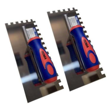 Imagem de 2 Desempenadeira Aço Inox 28x12cm Dentada 10mm Porcelanato - Roma