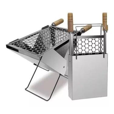 Imagem de Churrasqueira maleta  portátil dobrável aço inox a carvão - ROA