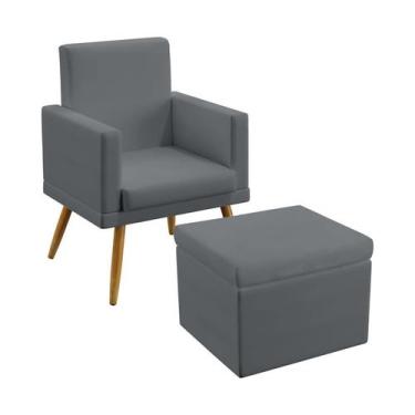 Imagem de Poltrona Nina Com Rodapé Com Puff Quasar Sued Cinza Aradecor