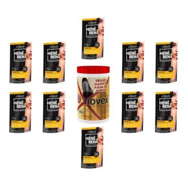 Imagem de Hene Em Gel Rena Preto Natural 10x180gr Pouch+Brilho Magico Agua Arroz
