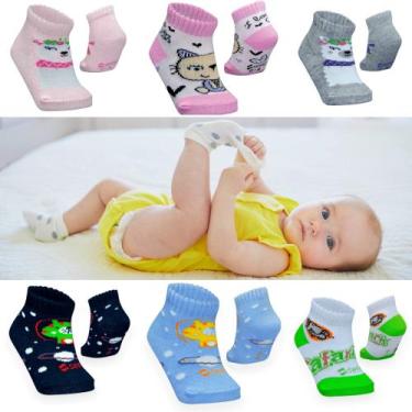 Imagem de Pacote 6 pares de meias para bebe 0-6 meses infantil masculina e femin
