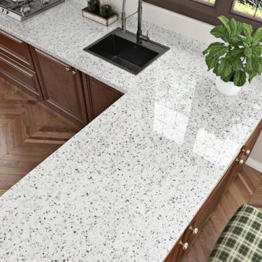 Imagem de Wallderful Papel de Parede de Granito Branco 40 x 1,000 cm, Autoadesivo, Impermeável, para Bancadas, Cozinha, Banheiro, Mesa, Prateleira