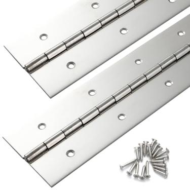 Imagem de Pacote com 2 dobradiças de piano de grau marítimo para serviço pesado 91 cm x 5 cm de largura, dobradiça de piano de aço inoxidável de 0,060 polegadas de espessura para gabinete resistente, porta,