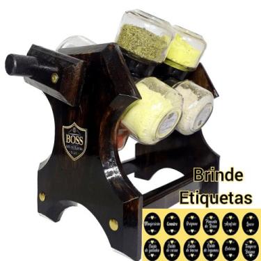 Imagem de Porta Tempero Giratório com Manivela 08 Potes - Boss Arte em Madeira