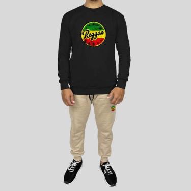 Imagem de Conjunto Calça e Blusa Moletom Careca Sem Capuz Algodão Estampado Regg
