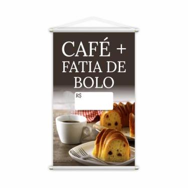 Imagem de Banner Café Fatia de Bolo Cafeteria Preço Lona Grande - PlimShop