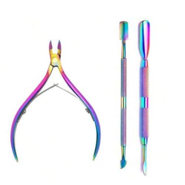 Imagem de Alicate e Espatulas para Cutícula de Unha em Aço Inoxidável Kit Manicu