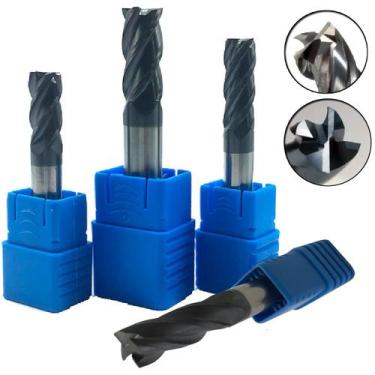 Imagem de Kit 4 Fresas Metal Duro Topo Reto 4, 6, 8 e 10mm 4 Cortes - AZZKOR