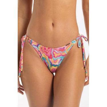 Imagem de Calcinha Biquíni com Laço e Argola Estampada - Cor De Cacau, GG, Tie d