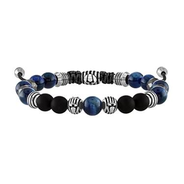 Imagem de Bulova Jewelry Pulseira masculina clássica com contas de olho de tigre azul, ônix preto, contas listradas de aço inoxidável e esferas de hematita pirita estilo bolo: BVB1072-NSTBTRMAHE, One Size, Pedra preciosa, Sem pedras preciosas