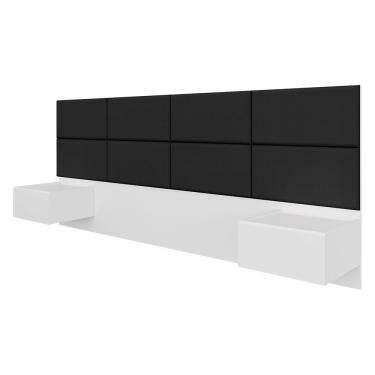 Imagem de Cabeceira Estofada Suspensa Cama Casal Honduras Branco/preto - Ma