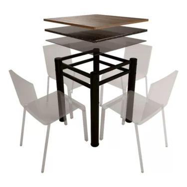Imagem de Base Preto Quadrada Para Mesa Jantar Pedra Madeira 75cm Cv2