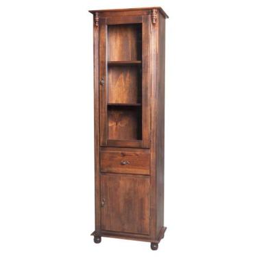 Imagem de Estante Cristaleira de Vidro e Madeira Antique com 2 Portas e 1 Gaveta