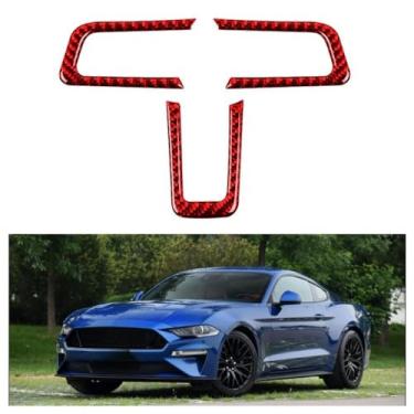 Imagem de Ikuesm compatível com ford mustang gt 2015-2020 fibra de carbono painel do carro capa guarnição adesivo decoração quadro acessórios interiores do carro(Style B(Red))