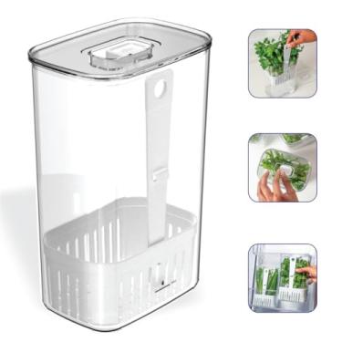 Imagem de Organizador E Conservador De Temperos Frescos Clear Fresh 2,3L Com Válvula de Respiração Organizador de cozinha Geladeira Com Cesto De Drenagem Material Acrílico Transparente Livre de BPA