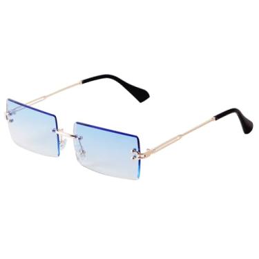 Imagem de SORVINO Óculos de sol retangulares sem aro para mulheres e homens, moda moderna, rosa transparente, lentes azuis sem moldura, Lente azul gradiente, Medium