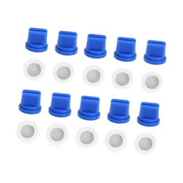 Imagem de Baoblaze Bocais de ponta de pulverização de ventilador de 10x bocais de pulverizador agrícola substitui 110 ° por 10 anéis de filtragem para o verão de, Azul